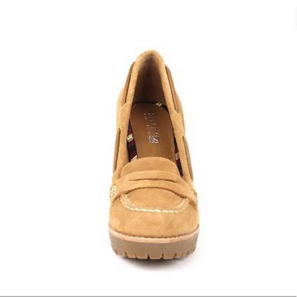 Sperry Topsider Suede Tan Darlington Block Heels Size 10 - Picture 3 of 6